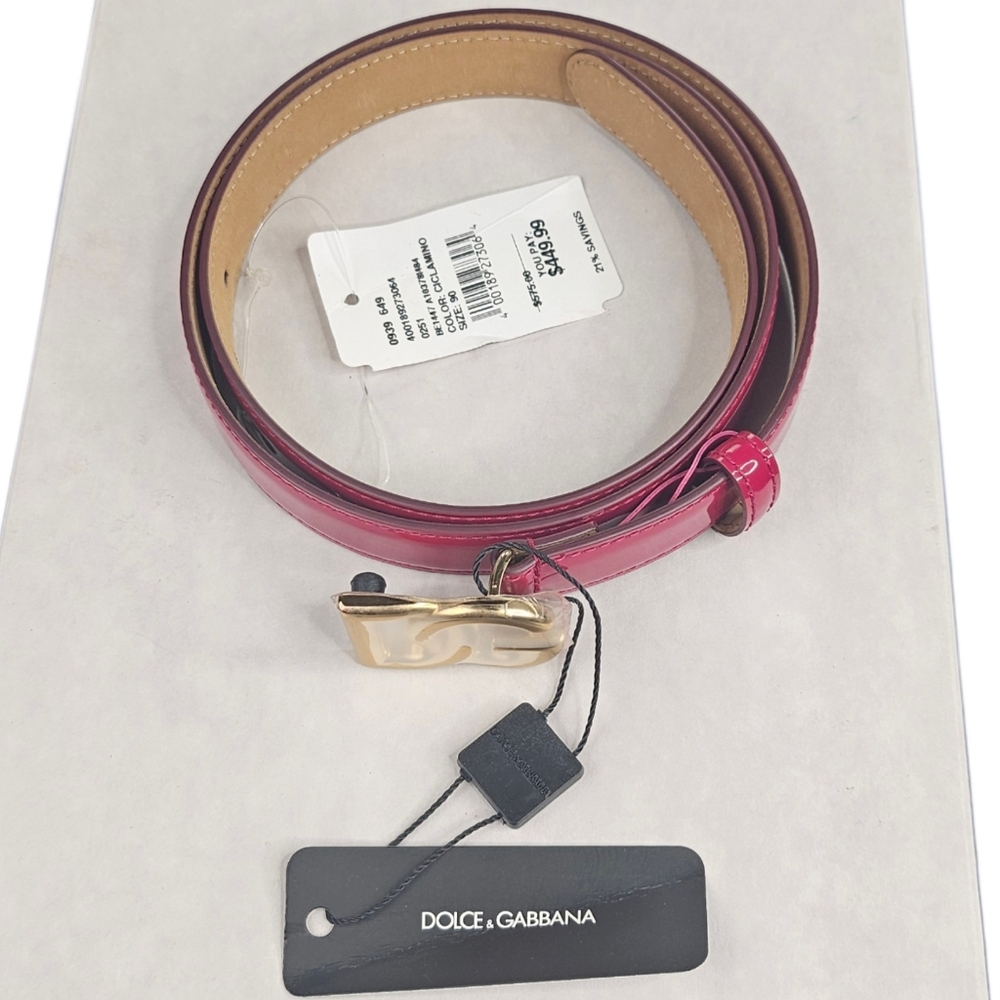 ❤️VALENTINE SPECIAL❤️ NWT.DOLCE&GABBANA 1" Patent Leather Logo Belt In Dark Pink - Picture 5 of 14